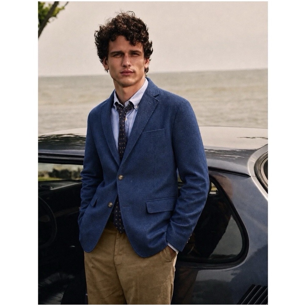 J.Crew Thompson University Blazer 44R Blue Wool Blend Anchor Button Sport Coat